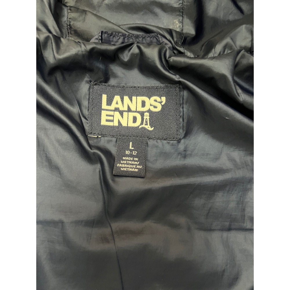 Lands End Kids Navy Blue Primaloft‎ Packable Puffer Jacket Hooded Large 10-12 - Picture 2 of 7